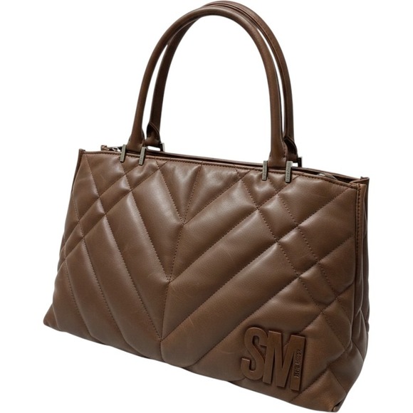 Steve Madden Handbags - Steve Madden Brown Quilted Satchel Crossbody Bag SM Logo Handbag Minimalist Luxe